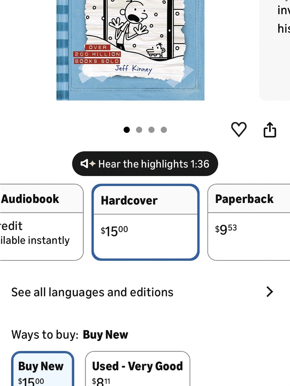 Diary of a Wimpy Kid: Cabin Fever hardcover book by Jeff Kinney. Currently $15